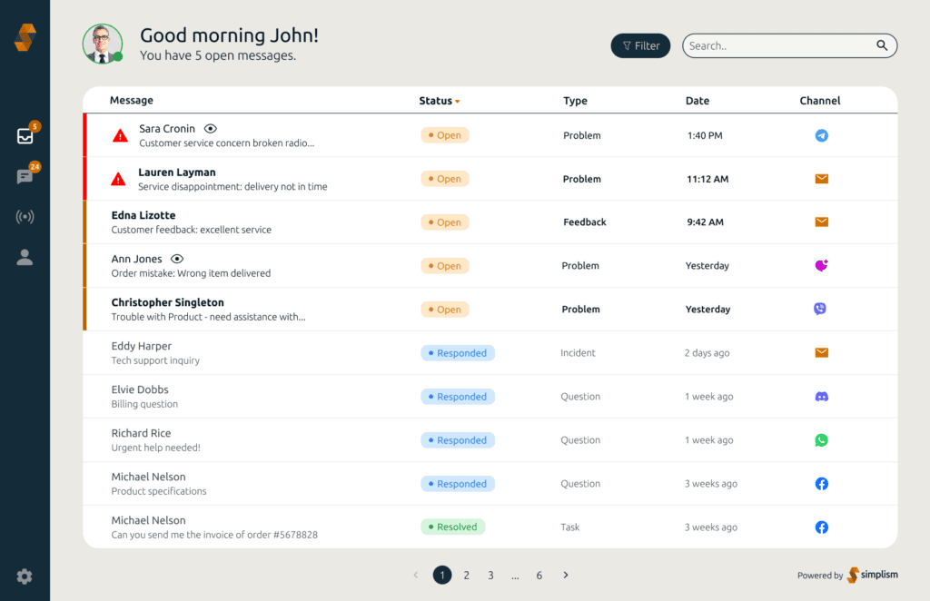 Simplism app User inbox